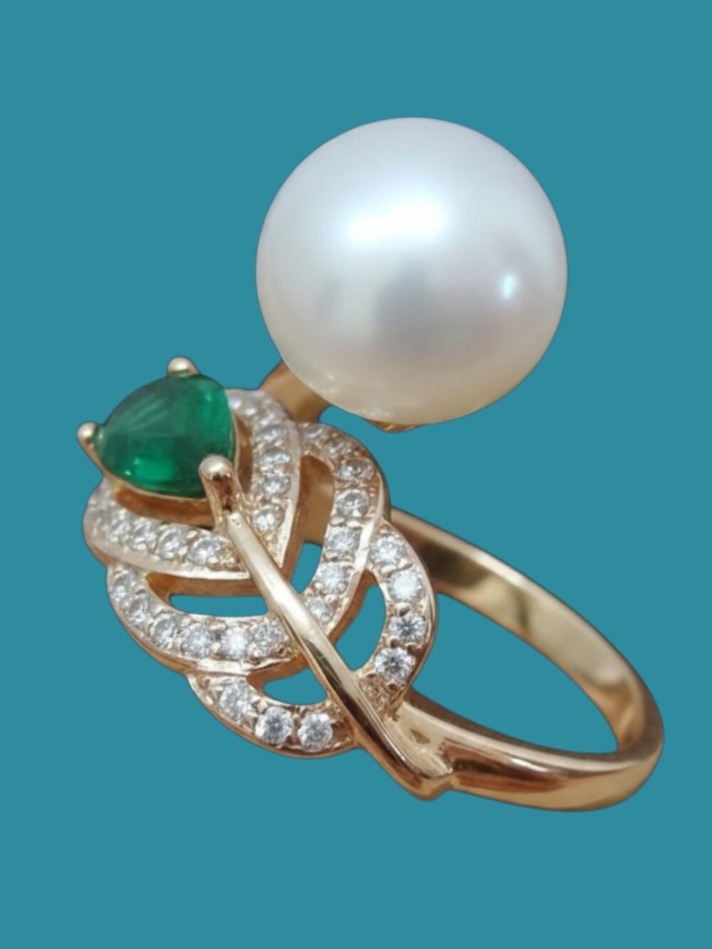 Natural South Sea 9mm White Pearl Adjustable Size Ring-Gold Plated 925 Silver